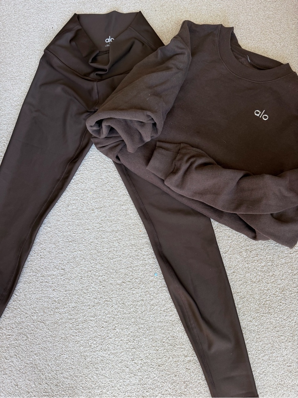 ALO Yoga Brown Activewear Top with White Logo
